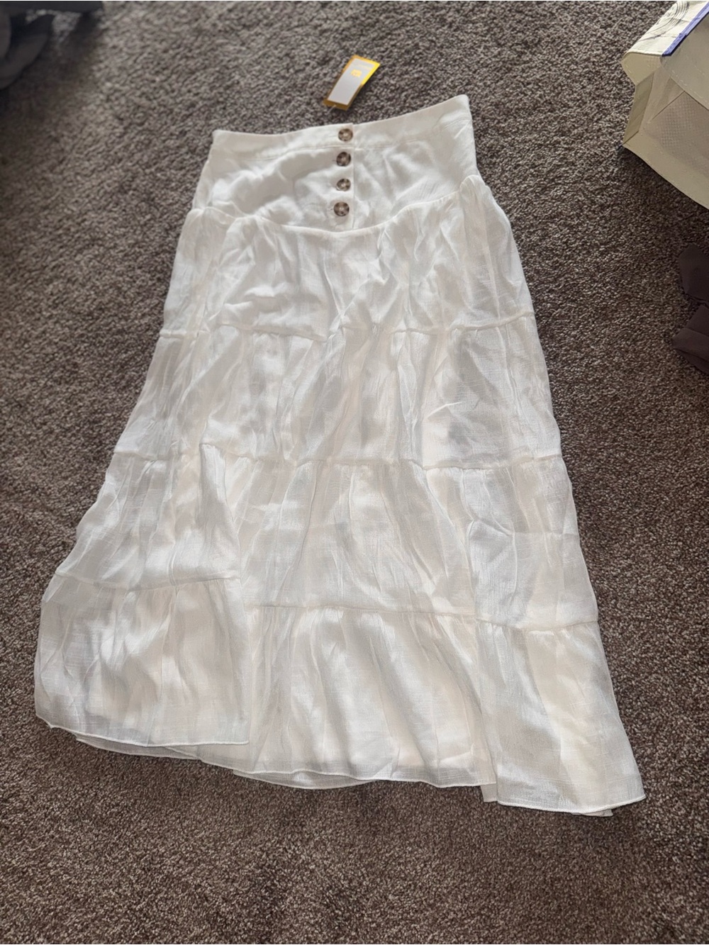 White Tiered Button-Front Maxi Skirt